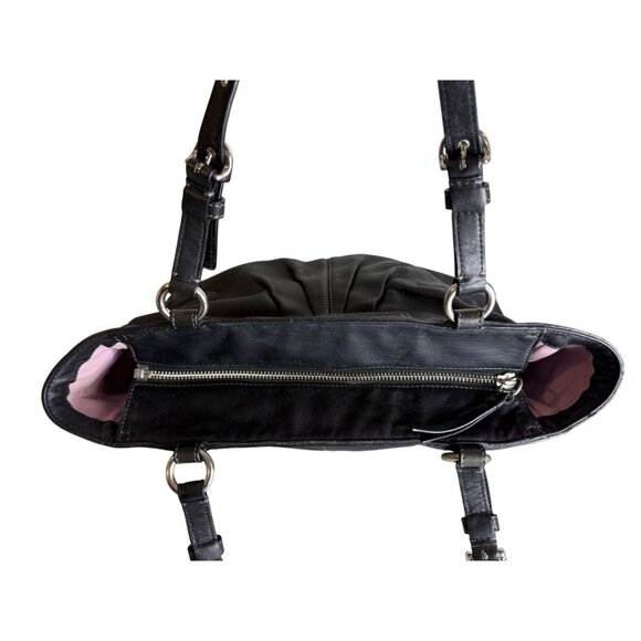 Coach F13759 East West Gallery Pleated Black Leather Shoulder Bag Silver Hardwar - Picture 7 of 9